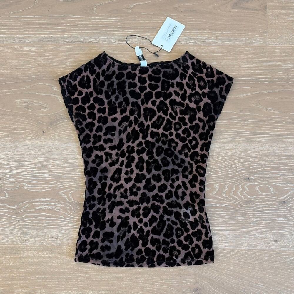 Motel Rocks Nova Top Rar Leopard Print Flock Mesh Size XS in Brown Black